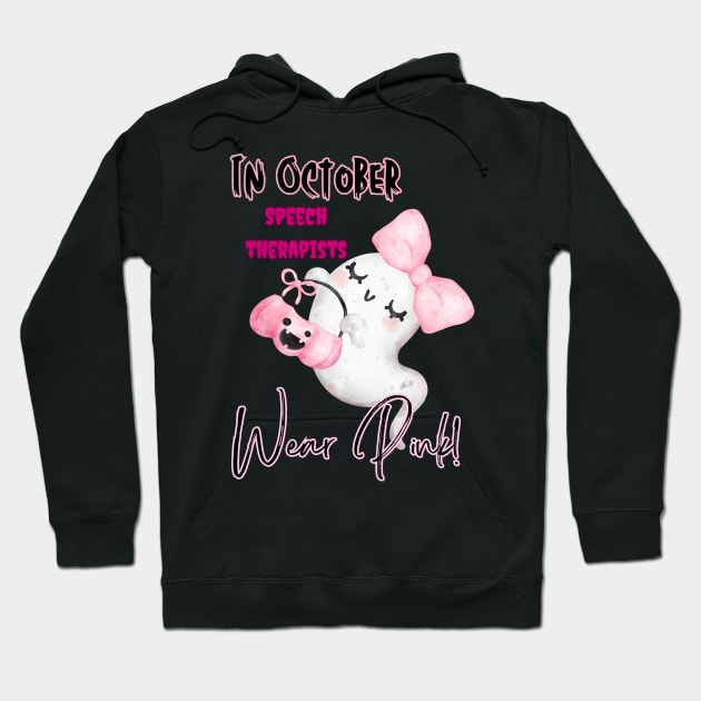 In October Speech Therapists wear Pink Hoodie by Daisy Blue Designs